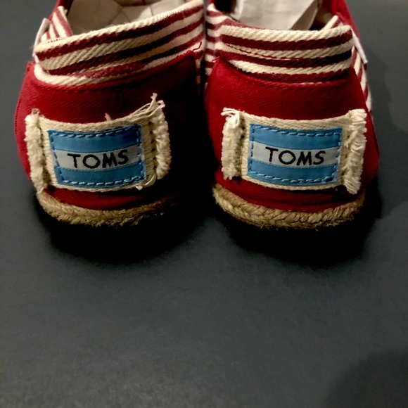 Toms red & white striped canvas slip on - Picture 3 of 4
